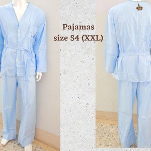 Vintage men&#39;s very light blue embroidered pajamas marked Valentina Pajama Italian 80s mixed fibers polyester viscosa