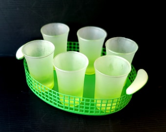 Vintage Italy Rare 6 Limoncello Shot glasses service with tray Frosted glass glasses Set of glasses with tray Limoncello glasses idea gift