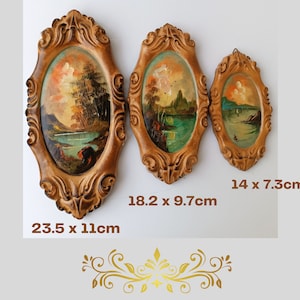 Set of 3 sizes Italian Decorative Oval Painting Landscapes Wall Hanging Decorations Oval Picture Painting on hand-carved Wooden board
