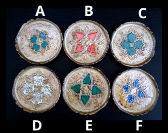 Traditional Florentine Vintage Coasters, Florentine Italy 50s,hand-painted coasters home bar restaurant decoration Diameter 9 cm