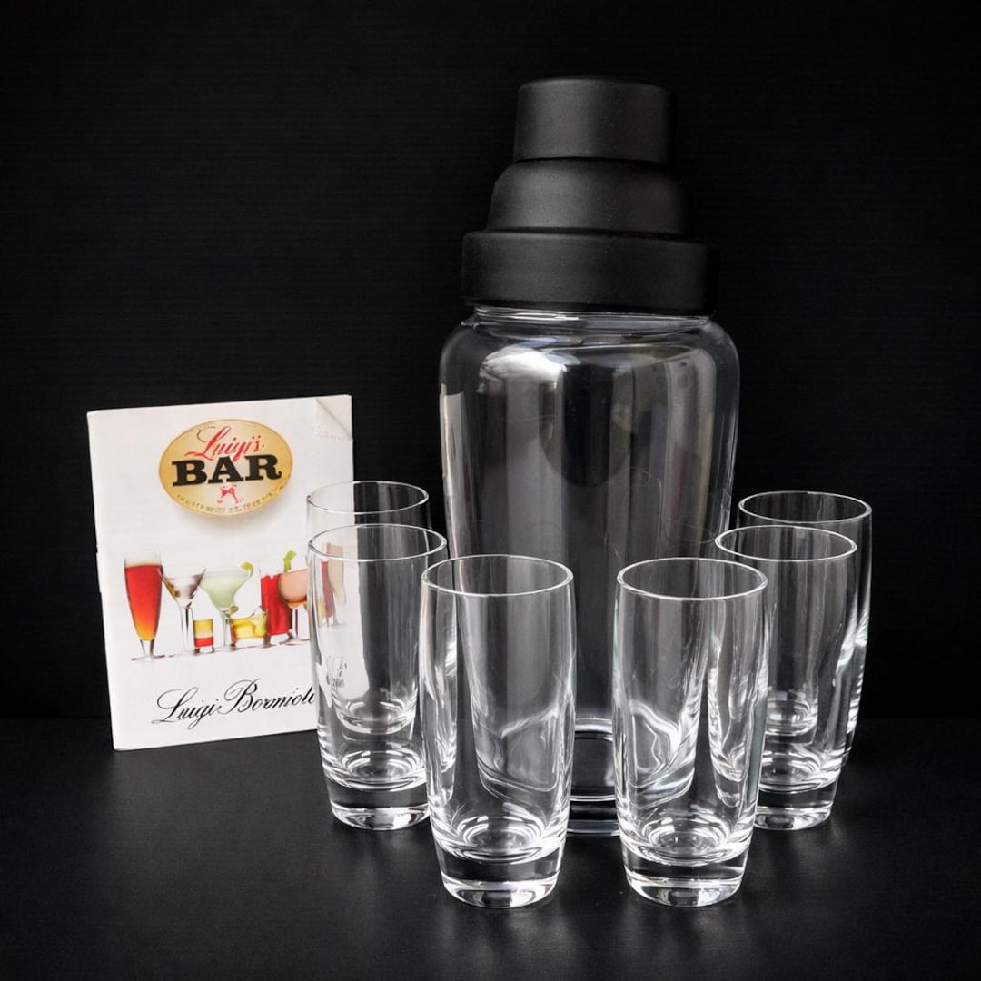 Vintage Luigi bormioli Barware Set – Crystal Cocktail Shaker and 6