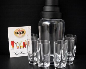 Set da bar vintage LuigiBormioli: shaker in cristallo e 6 bicchieri Michelangelo, Made in Italy.