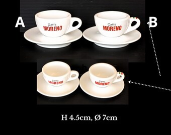 Vintage Italian classic Caffe Moreno espresso cups with saucer, thick bar cup, heavy porcelain bar's coffee Moreno cups and saucers FL