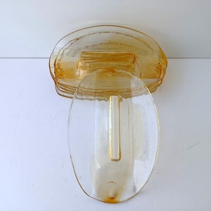 Murano Style Amber Glass Panel, Large Vintage Italian Chandelier Part 22.5cm, Mid Century Lamp Glass