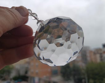 ヴィンテージ イタリア製 ファセットカット クリスタル ドロップボール D6cm シャンデリア用クリスタルボール ボヘミア ビーズ付き、ランプ シャンデリアの交換部品