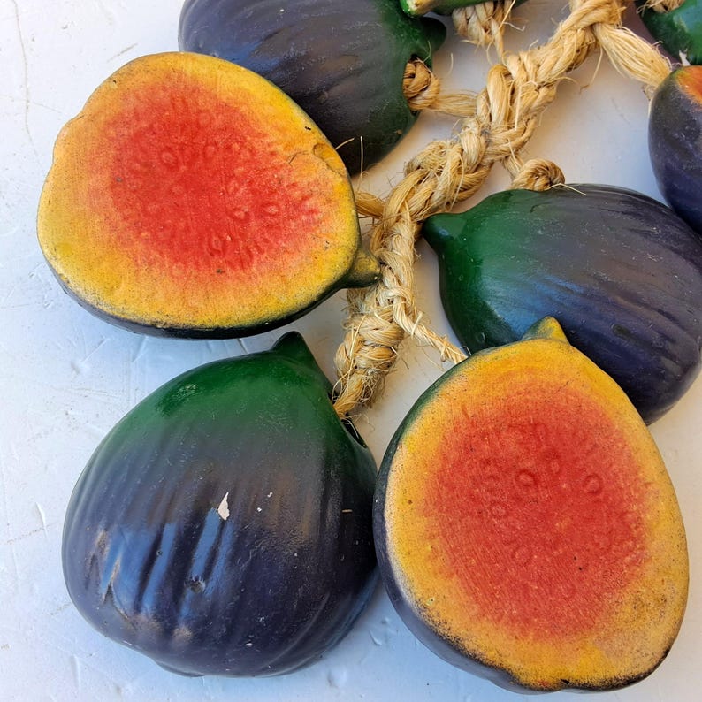 Vintage rustic style farmhouse kitchen Wall Hanging String Ceramic lemon fruits and figs, 70s Kitchen Decor, Artificial fruits on the rope image 7