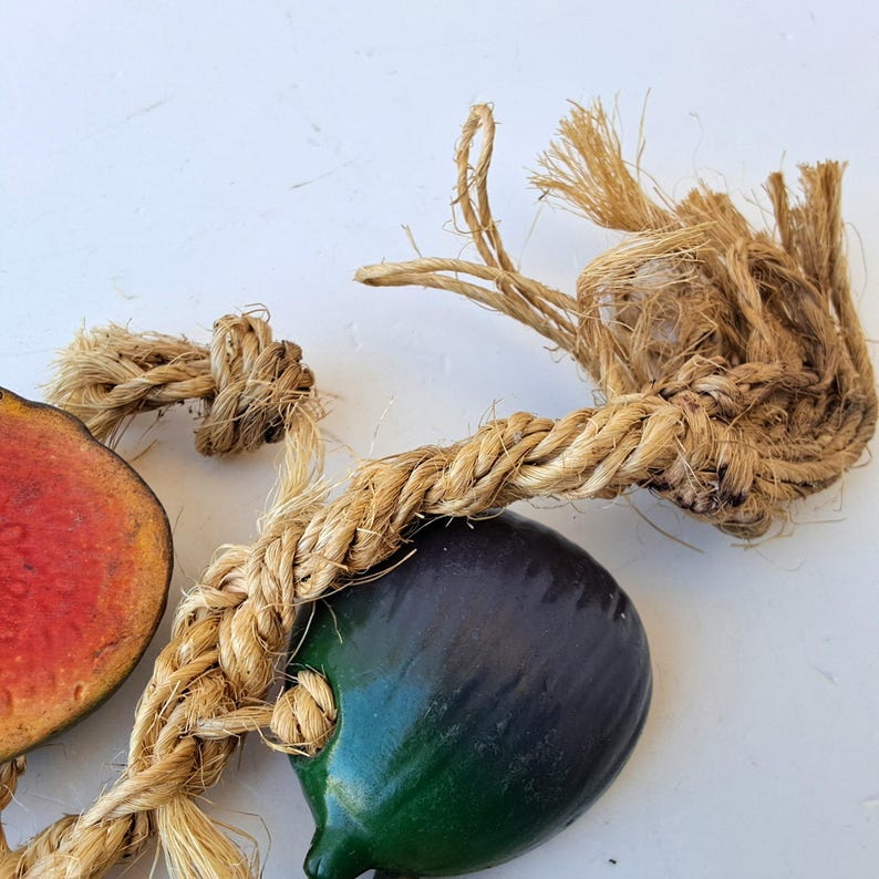 Vintage rustic style farmhouse kitchen Wall Hanging String Ceramic lemon fruits and figs, 70s Kitchen Decor, Artificial fruits on the rope image 6