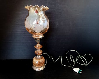 Vintage Mid Century Italian table lamp in stone, marble lamp for bedroom with vintage Murano glass lampshade