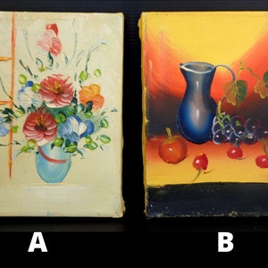Vintage Italy miniature oil painted Flowers/ Still life unframed Italian Art Wall Decor rustic home decor, farmhouse, cottage wall hanging