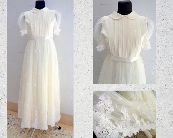 Elegant Italian cream color wedding dress vintage… - image 1