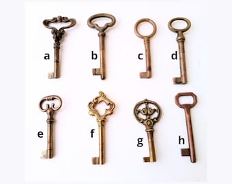 Llave de esqueleto coleccionable italiana vintage, adornada, elegante y auténtica, llave de latón para muebles, llave de cajón de gabinete de muebles de armadura vintage