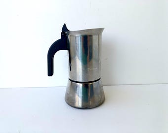 Vintage Italian famous inox large coffee maker espresso machine,  Bialetti Moka, Barware coffee, old coffee maker  collectibles  made Italy