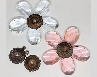 Vintage Clear or Pink Crystal Flower Drop for Italian Chandeliers, 8 cm, Replacement Part