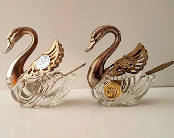 ガラス製白鳥塩セラー - ヴィンテージ白鳥 - 塩セラー白鳥 - シルバー