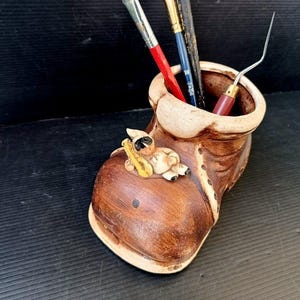 Pulcinella Hand crafted and Painted Resin Statue Neapolitan character Pulcinella Carnival mask, Shape of a boot