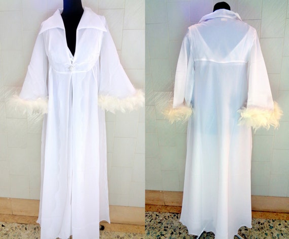 Luxury bridal night Vintage negligee with ostrich