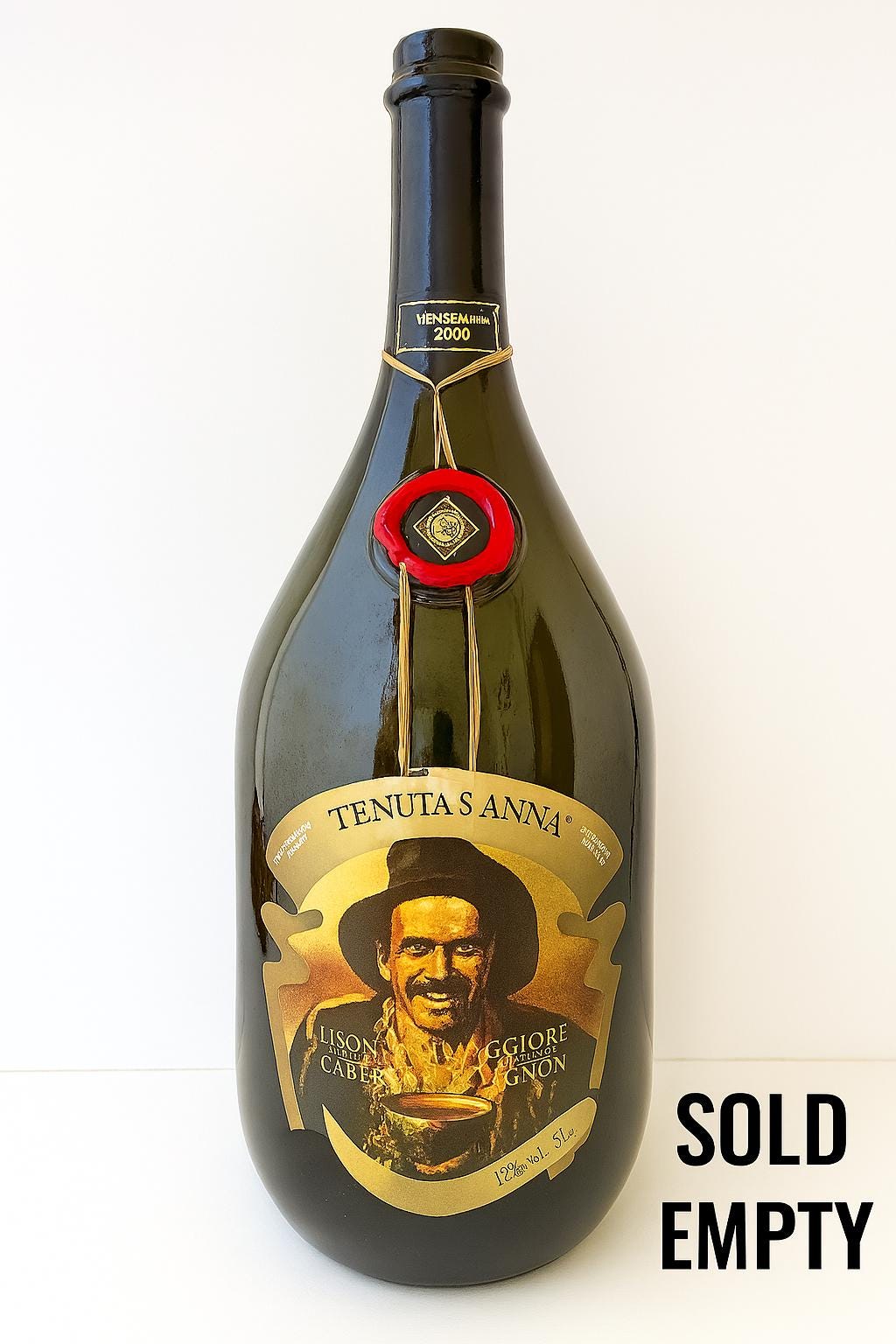 Riesige 50 cm Seltene Vintage Italienische Weinflasche 5L – Tenuta S. Anna 2000 – Leeres dekoratives Sammlerstück