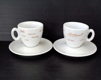 2 Vintage Italy classic bianco porcellana bar caffè, caffelatte tazze e piattini tazze caffè vintage, tazze "caffe americano" made in Italy