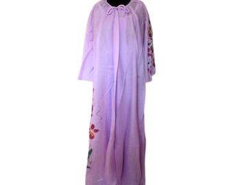 Vintage Italian Luxury Nightgown and Robe Set, Wedding Night Lingerie, Light Purple Peignoir, Floral Details, Size S–M