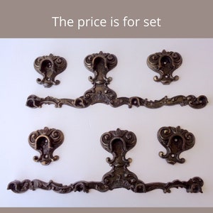 Set of Antique heavy brass or bronze hardware for Wardrobe  Hardware Furniture pipe holder for Wardrobe restoration Italy 1920s
