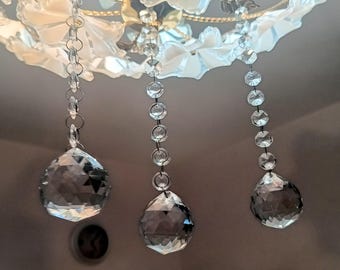 照明用フック付きイタリア製ファセットクリスタルドロップボール3個セット、クリスマスデコレーション用クリスタルボールボヘミア交換用品