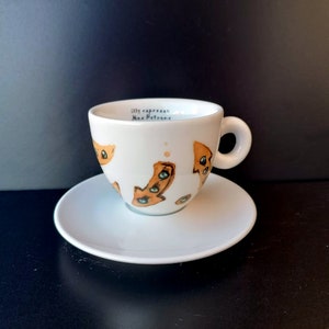 Collectible Italian LIMITED EDITION &quot;Illy espresso&quot; Max Petrone white porcelain cappuccino cup. Branded coffee mugs. Made in Italy.