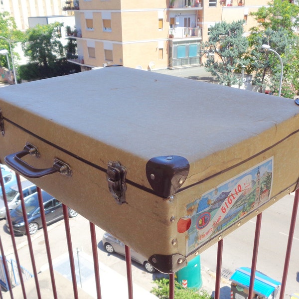 Vintage pressed cardboard suitcase for decoration, Made in Italy,  retro Italian 1970s suitcase