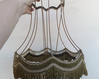 Vintage Italian lampshade carcasse for decoration, trimmed and fringed lampshade to be recovered.