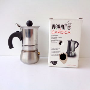 Vintage Italian espresso VIGANO Carioca Stovetop Espresso Maker Moka 2 Cups, brand New in original box Stainless