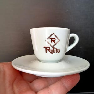 Vintage Italian classic Caffe Rosito espresso cups with saucer, thick bar cup, heavy porcelain bar&#39;s coffee cup and saucer