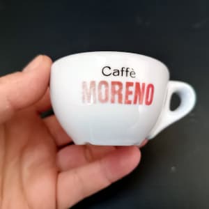 2 Vintage Italian classic Caffe Moreno espresso cups, thick bar cup, heavy porcelain bar&#39;s coffee cups