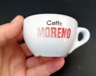 2 Vintage Italian classic Caffe Moreno espresso cups, thick bar cup, heavy porcelain bar's coffee cups