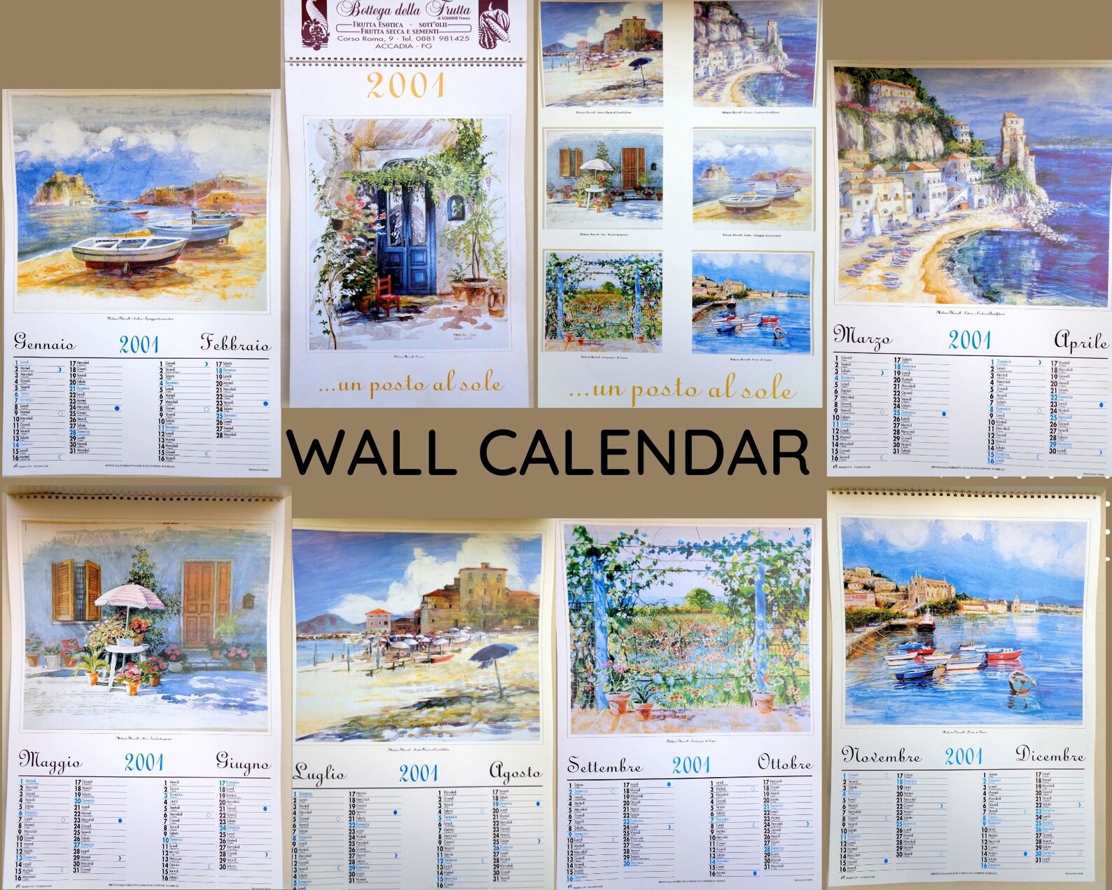 Collectible vintage wall Calendar from Italy 12months with Etsy
