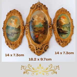 Set of 3 sizes Italian Decorative Oval Painting Landscapes Wall Hanging Decorations Oval Picture Painting on hand-carved Wooden board