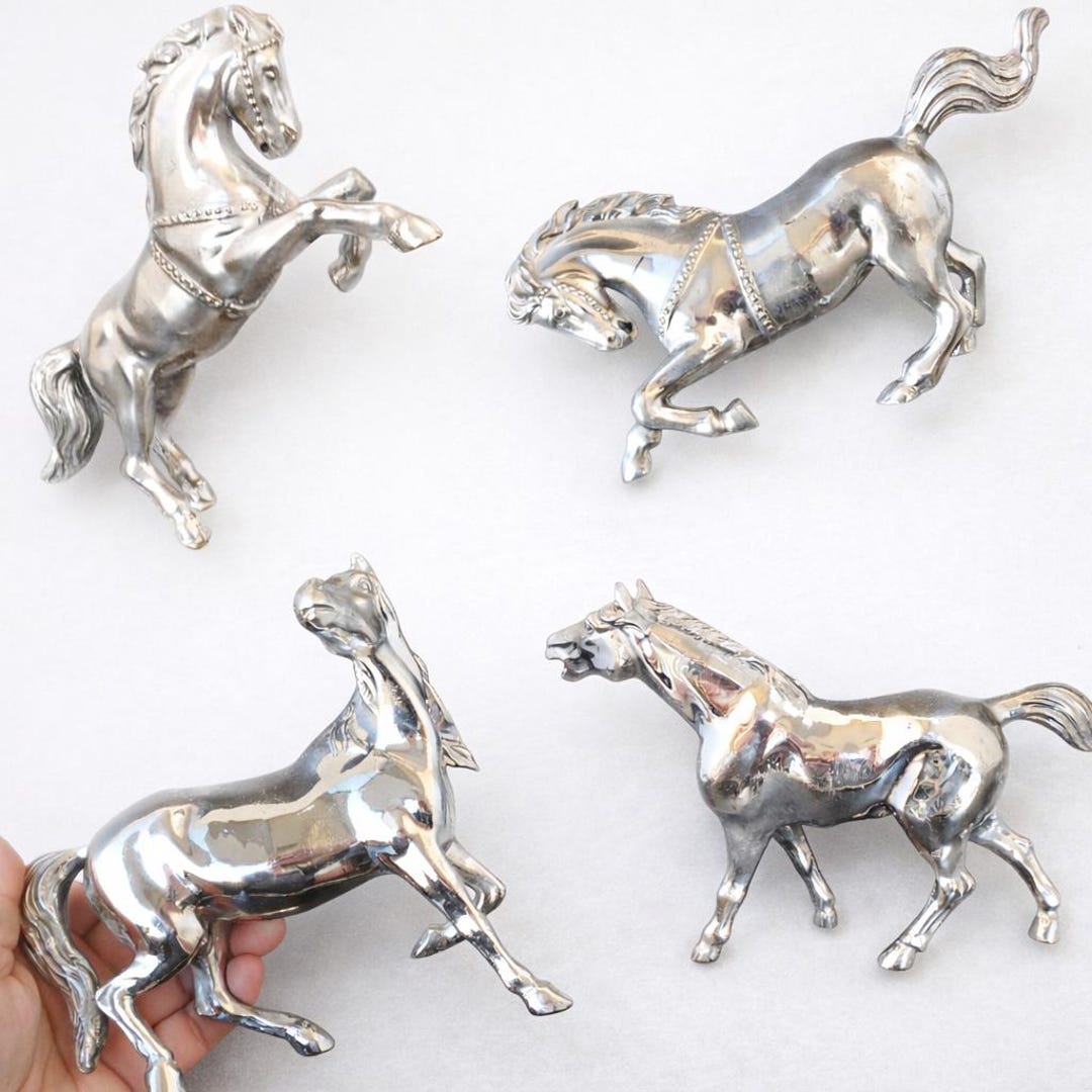 Vintage Italian Silvered Metal Horses Set – 1960s Sculptures