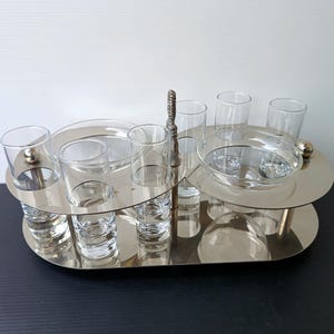 Silver Plated Caviar & Vodka Serving set Vintage Glass and Silver Caviar Accessories with special glasses
