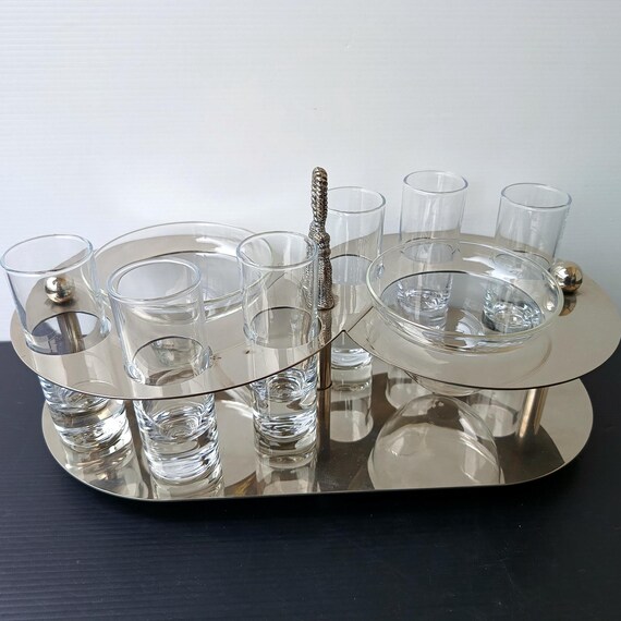 Italian set caviar and vodka serve bowl and glasses with double holder, elegant  table decor, restaurant  decor, collectors gift