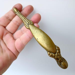 Vintage Brass Drawer Handle • 1950s Italian Solid Brass Pull • Mid Century Closet Handle • Ornate Textured Design • 16 cm