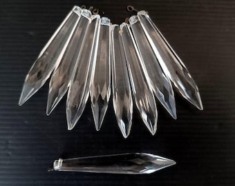 Lot 8 Vintage Italian chandelier light spare parts, glass crystals, retro icicle pegs, jewelry making, Christmas tree, wedding decorations