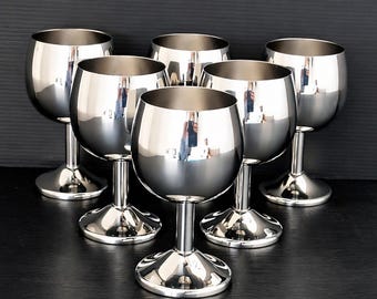 Copas vintage italianas de acero inoxidable Dardinox – Juego de 6 copas de aperitivo con pie, acero inoxidable 18/10.