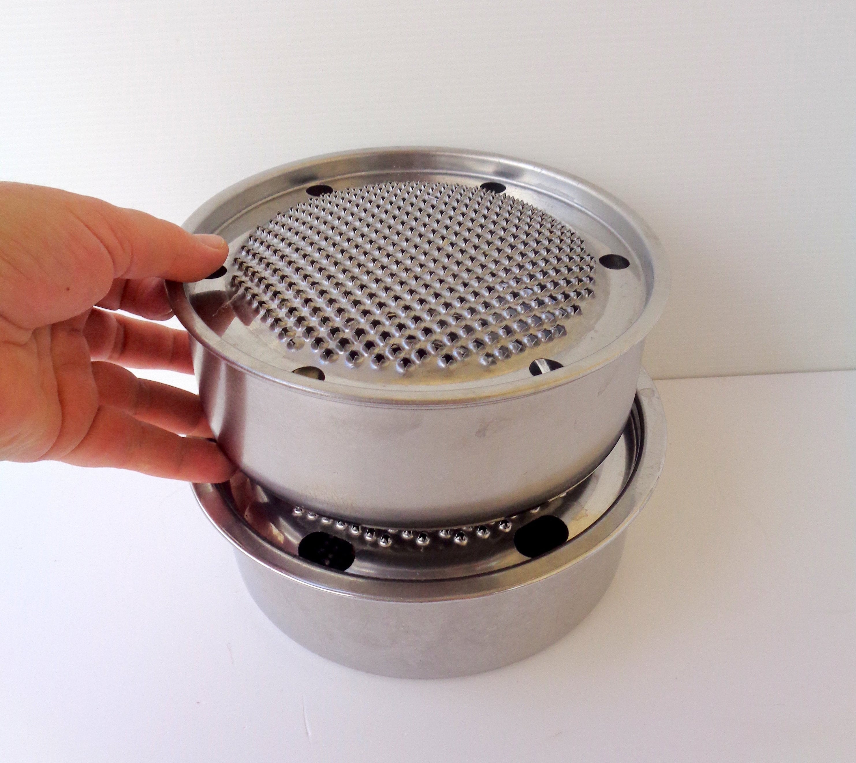 Vintage 1970s Italian round steel cheese grater box for Etsy