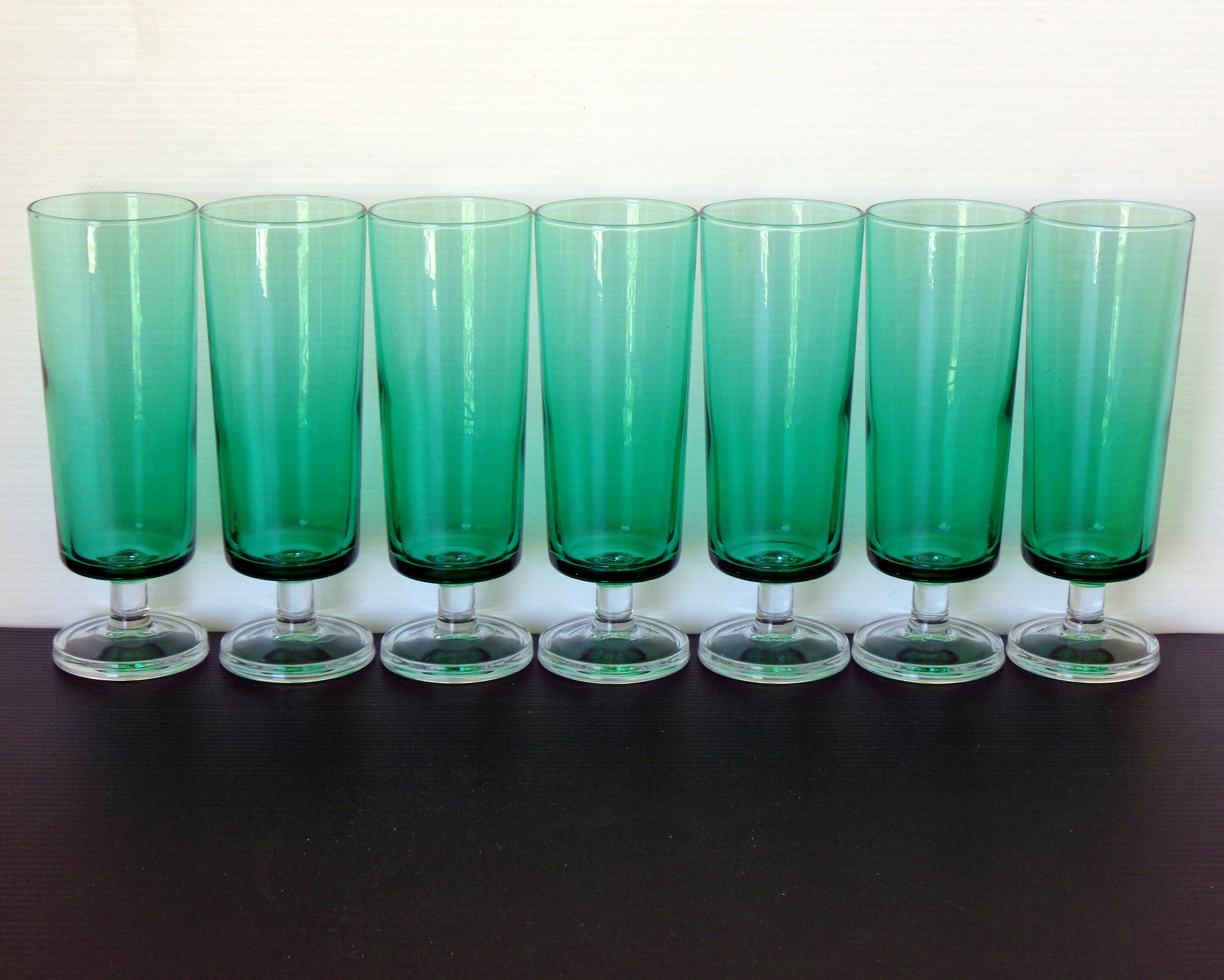 Vintage Italian Green Glass Tumblers With Clear Bases Glasses Etsy