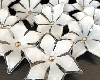 Vintage italienische Murano mundgeblasene Glasblumen Kronleuchter Lampenersatzteile Cup Ersatzteile Murano klar / Milchglas Blume Venedig