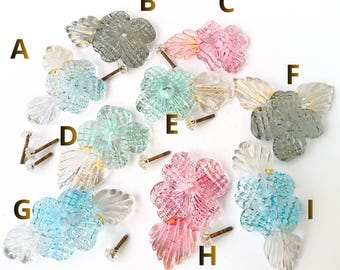 Murano Cross‑Hatch Glass Flowers – Vintage Italian Lighting Parts with Rosette Screws