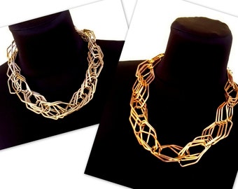 bib necklace online Massive but airy necklace with large oval links, silver color, gold color, short chain necklace, 54 cm, jewelery for her and for him