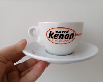 Vintage Italia Classic "Kenon" cappucino cup from bar in white porcelain with vintage coffee cups saucer, Italian bar American coffee cup