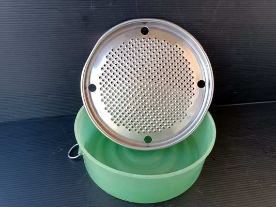 Vintage 1980s Italian Round Steel Cheese Grater Box for Parmesan Cheese.  Cheese Holder Bowl With Grater Lid, Quality of the Past 