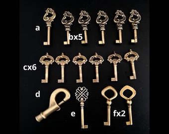 Chiave pieghevole vintage da collezione in stile scheletro italiano, decorata, elegante, autentica chiave per mobili in ottone, chiave per cassetti di mobili e armadietti,