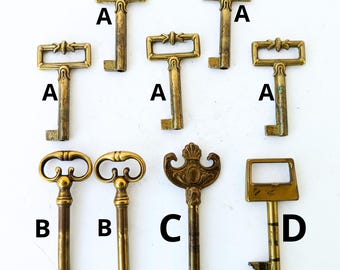 Vintage Italy collectible skeleton folding keys, ornate, fancy, authentic brass furniture key, vintage armor furniture cabinet drawer key