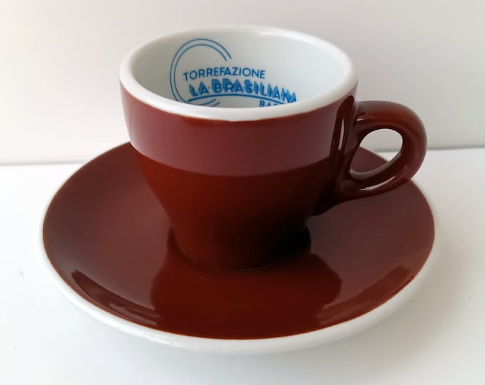 Pair of Vintage Italian Classic Brown Espresso Cups With Saucers la
